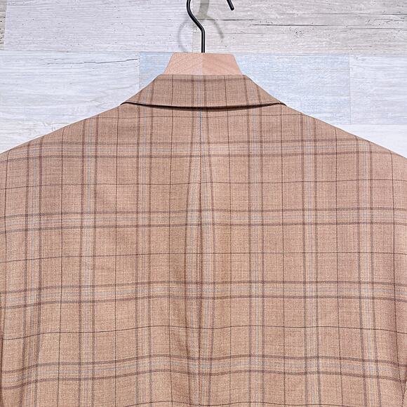 Holland & Sherry Bespoke Peak Lapel Sport Coat Tan Plaid Savile Row Mens 38R - Picture 6 of 8